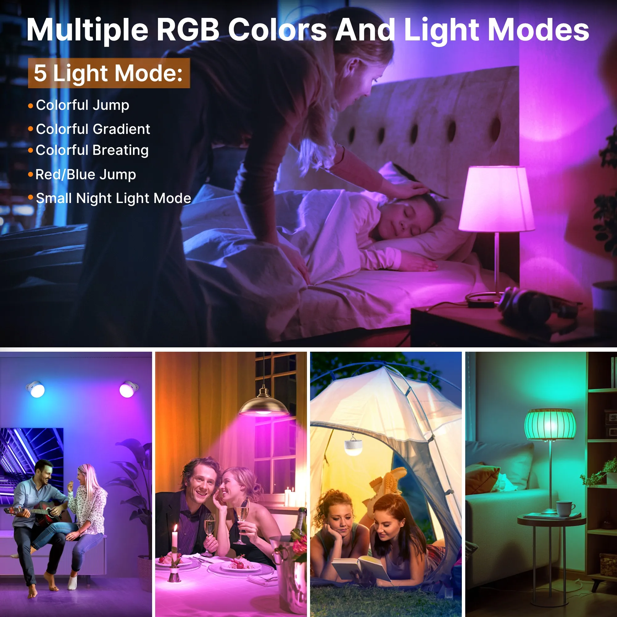 Un collage de imágenes que muestran a una mujer y una niña en una habitación con una cama y una carpa