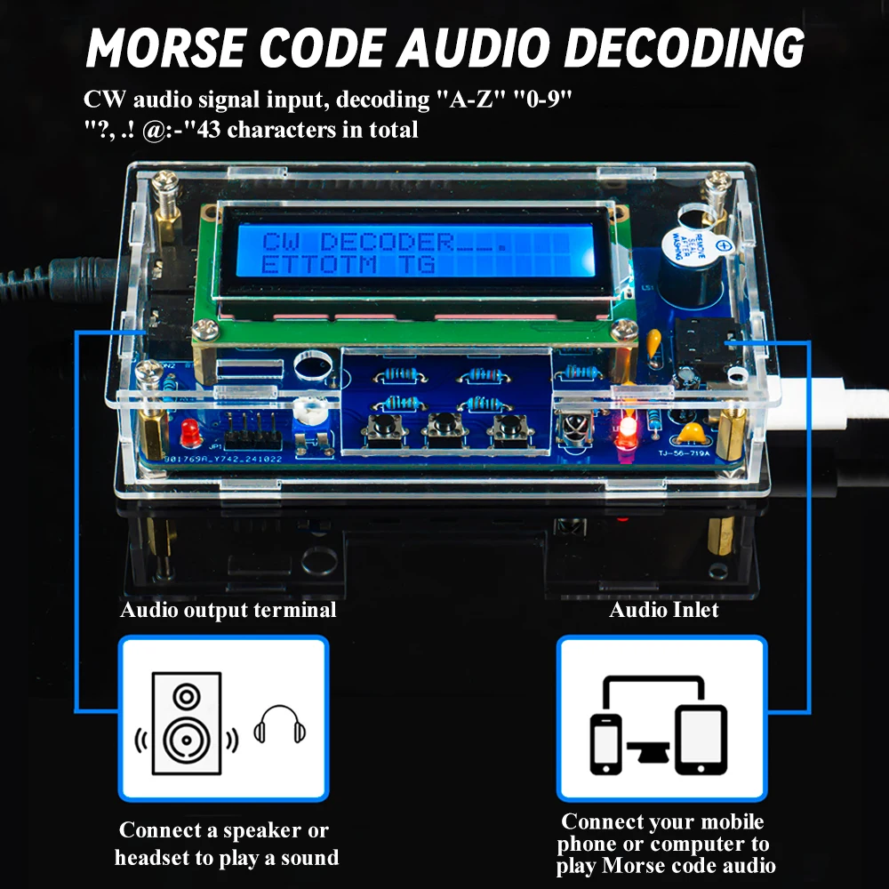 Decodificador de telégrafo DIY para simulador de telégrafo de código Morse, Kit de fabricación electrónica, proyecto de soldadura DIY con pantalla Digital - imagen 4