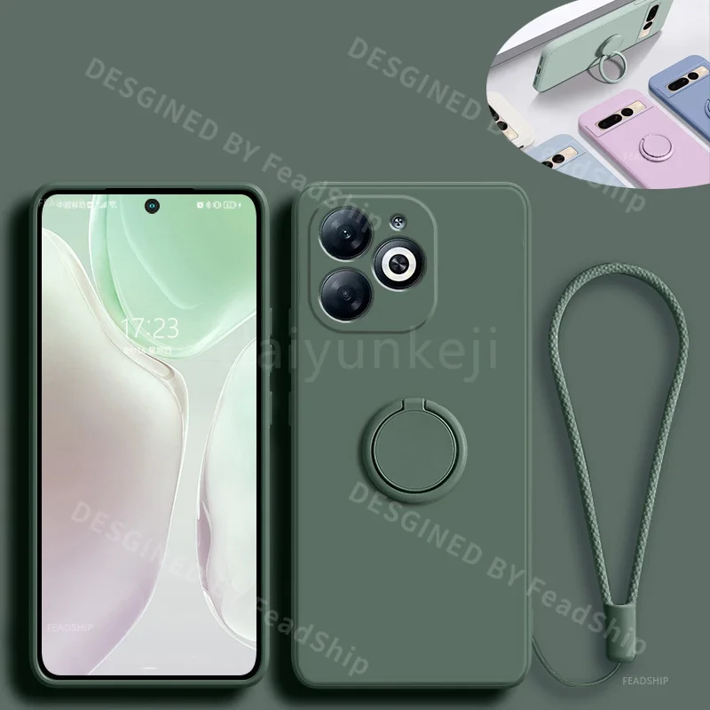 Funda de teléfono de silicona para Infinix Smart 8, funda protectora suave para Infinix Hot 40i Spark20 con anillo de soporte, película de pantalla X6525