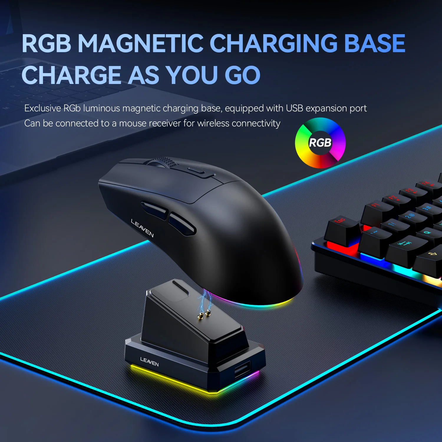 Ratón inalámbrico Bluetooth X3, conexión de modo Dual de 2,4G, DPI ajustable, ratón ligero para juegos, luz RGB, capacidad de batería de 300mAh - imagen 3