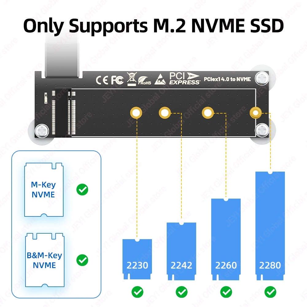 JEYI Adaptador magnético PCIe 4,0/3,0 X1 a M.2 NVME (16 Gbps) con diseño de ángulo recto de 90 grados compatible con SSD NVME 2230/42/60/80 - imagen 5
