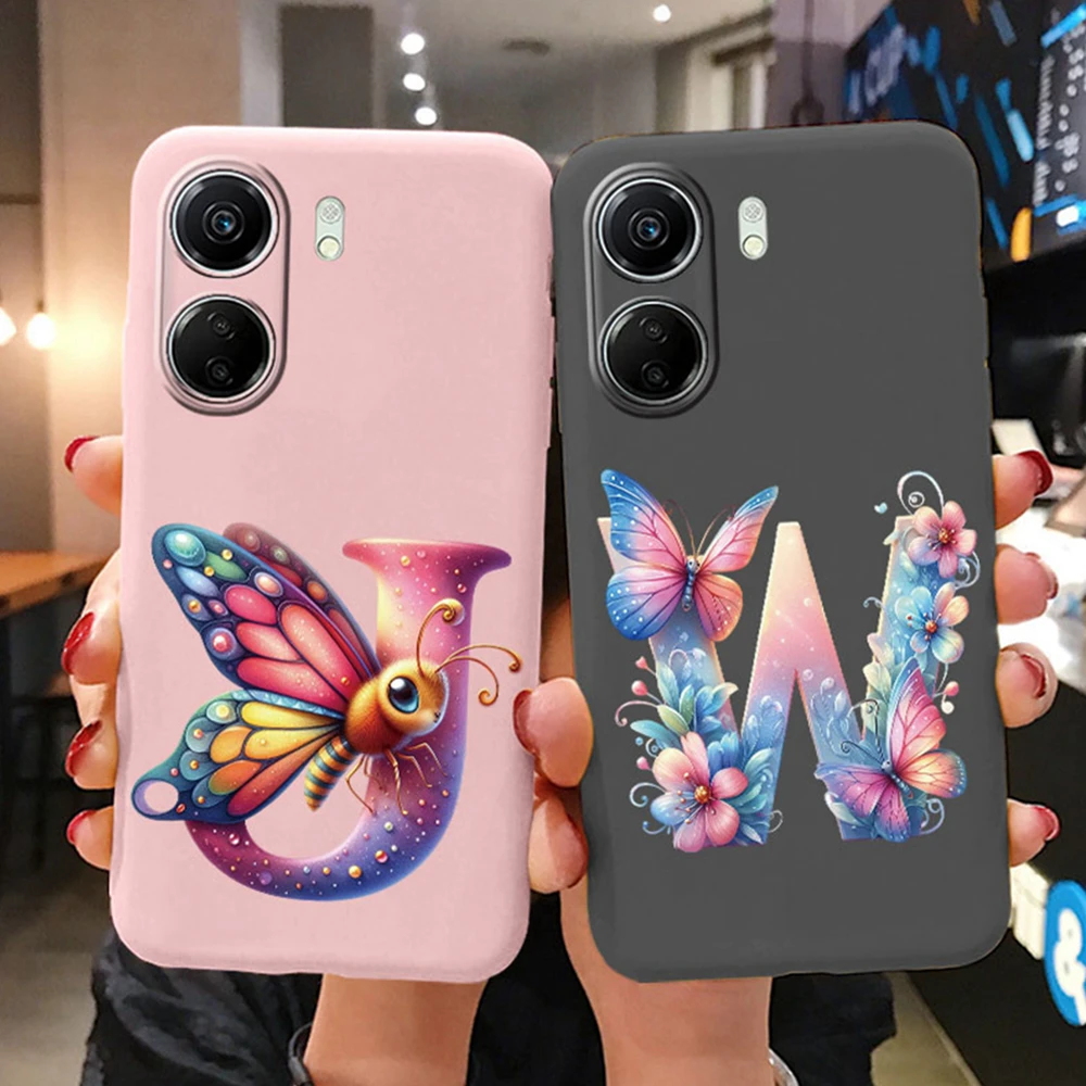 Funda de teléfono con letras rosas y mariposas para Redmi 13C 4G redmi13c 5G, funda de silicona suave a prueba de golpes para Xiaomi Poco C65