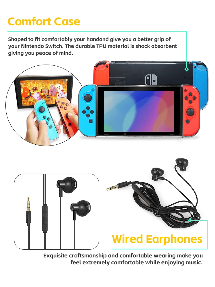 Funda protectora para Nintendo Switch, Kit de accesorios para Nintendo Switch con estuche de transporte de viaje, Protector de pantalla - imagen 5