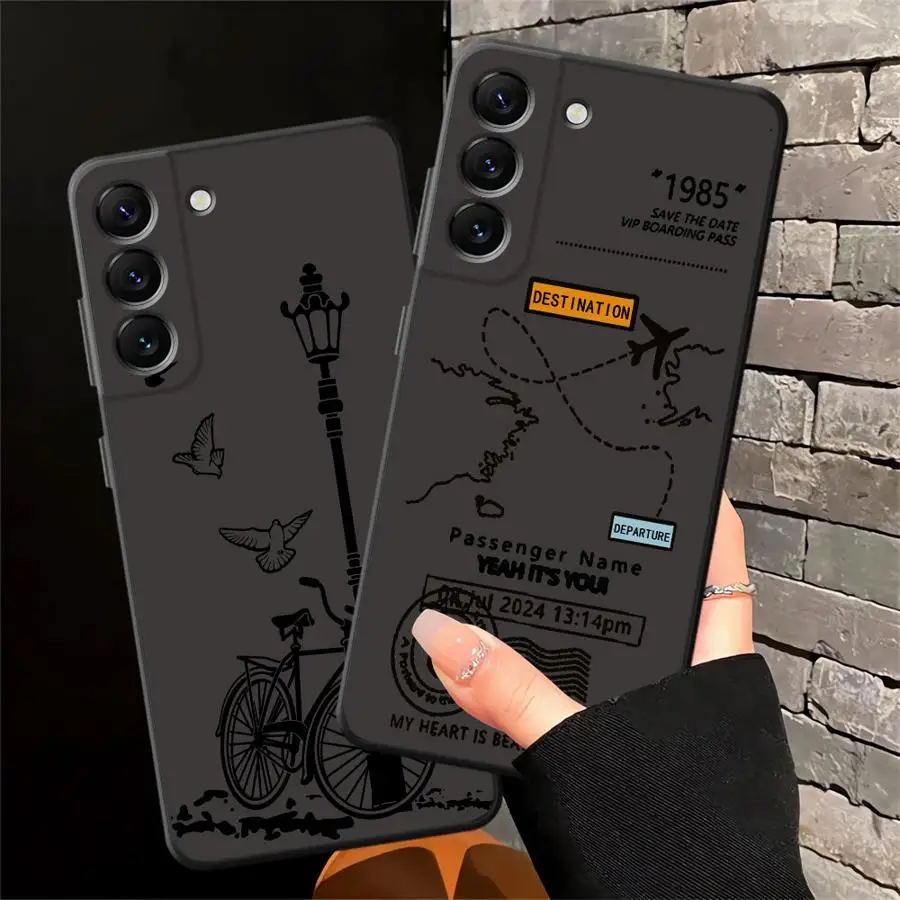 Funda de teléfono suave negra con mapa de viaje simplificado para Samsung Galaxy A40 A16 A05 A30 A15 A20 A13 A17 A04 A06 A10 A12 A70 A50 - imagen 2