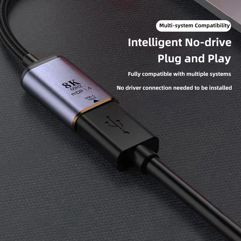 Adaptador USB C a DP/Mini DP HD 8K @ 60Hz HDMI compatible 2,1 a tipo C convertidor Cable macho a hembra para ordenador portátil MacBook TV Box - imagen 2