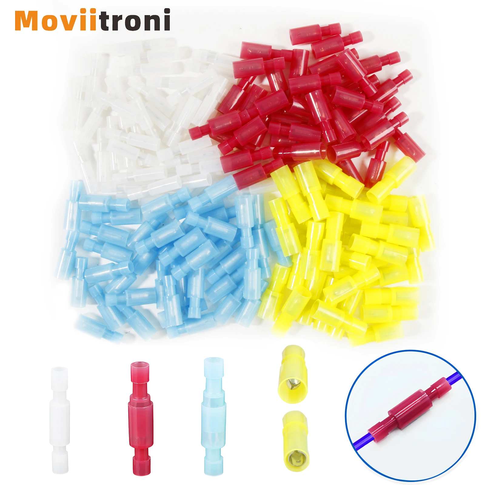 Conectores rápidos de bala de nailon, terminales eléctricos completamente aislados, Conector de crimpado de cable a tope hembra y macho, 20 juegos