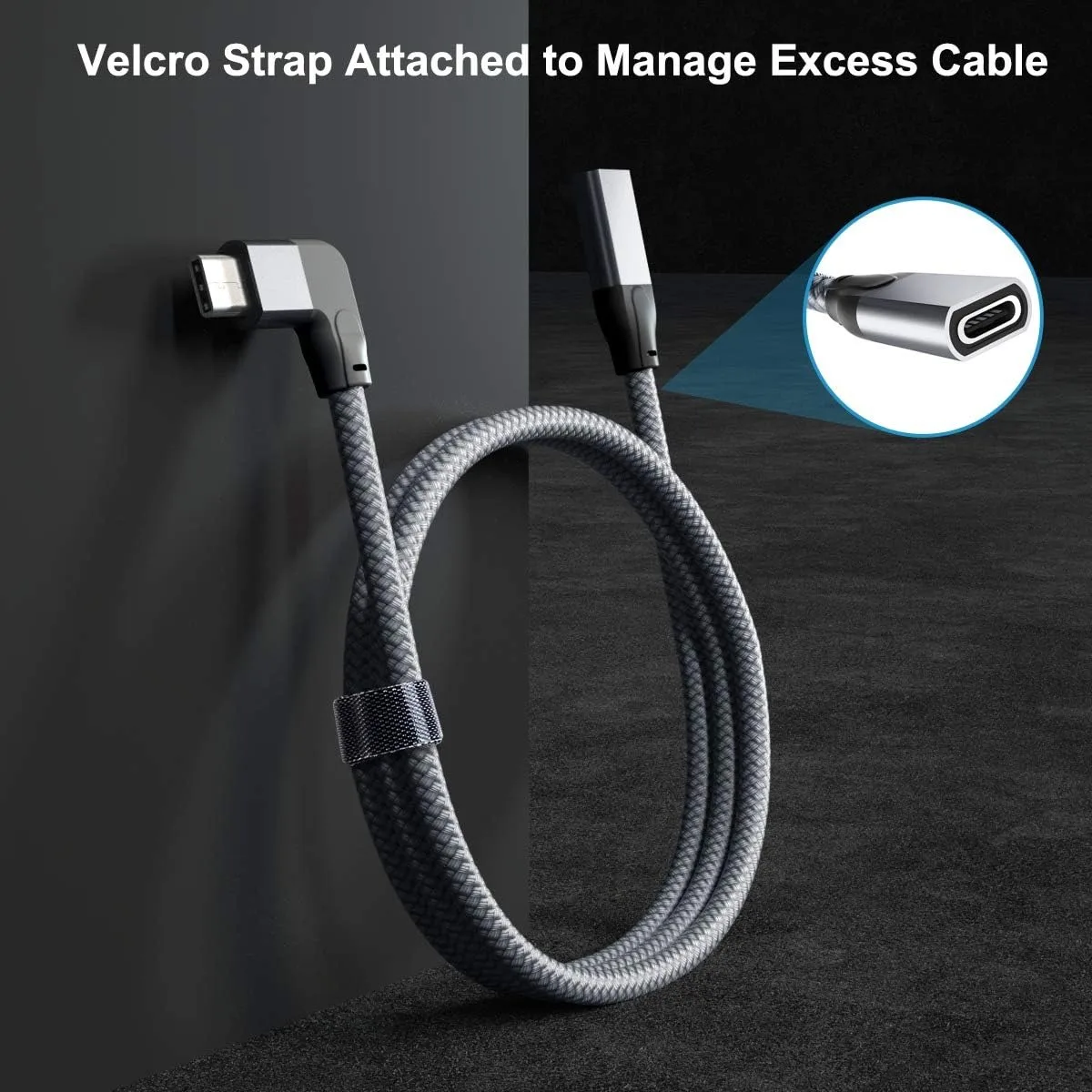 Cable de extensión USB C de ángulo recto de 90 grados USB3.1 Gen2 tipo C macho a hembra 10Gbps 4K vídeo PD100W Cable trenzado para teléfono móvil - imagen 4