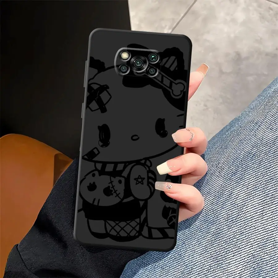 Funda de teléfono suave negra para Xiaomi Poco C50 F1 C40 C61 C71 M3 M4 M7 Pro C75 F3 X3 X4 X5 X7 Pro M5 Sanrio Cool Kuromi Hello - imagen 5