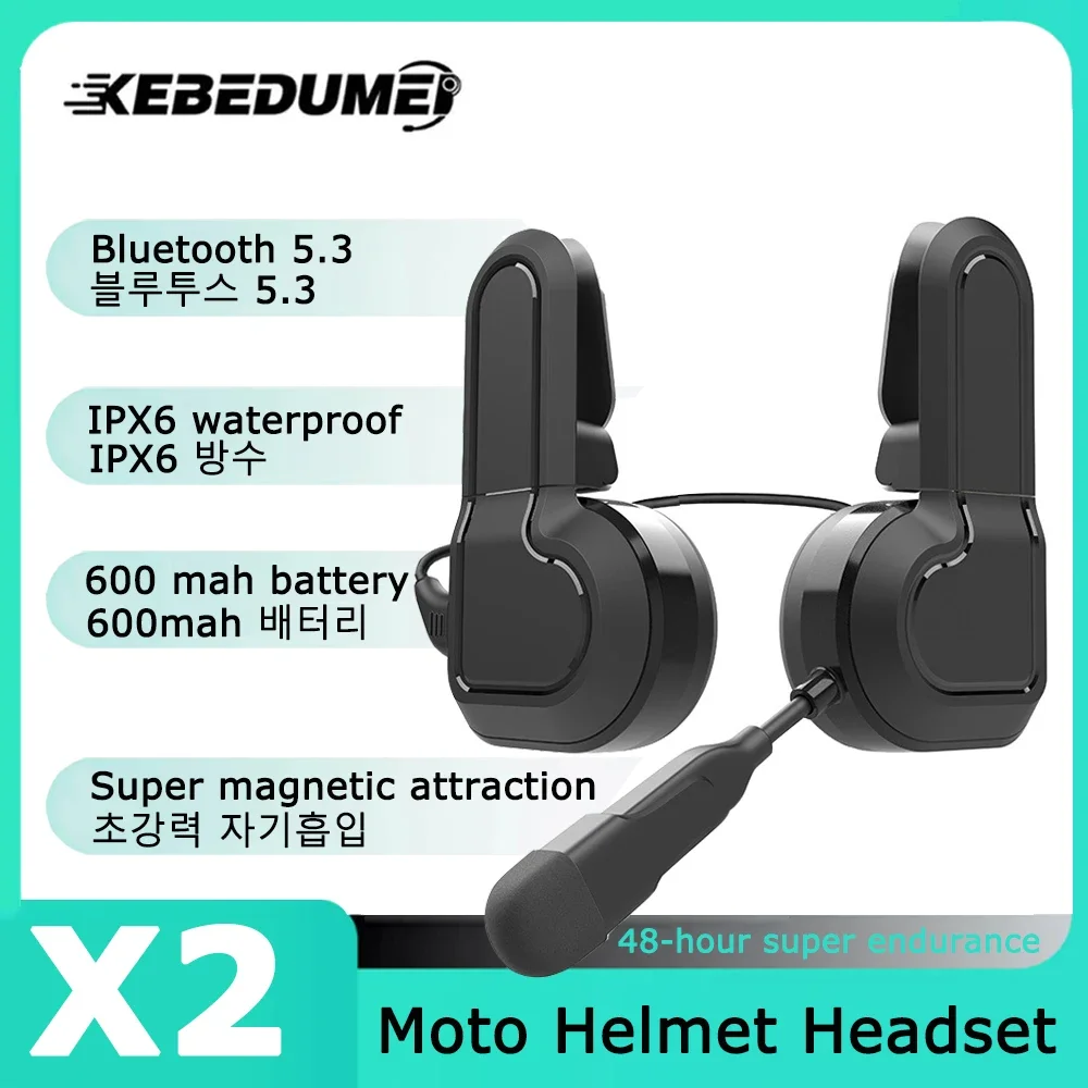 Kebidumei-auriculares inalámbricos para casco de motocicleta, Kit de llamada manos libres, Bluetooth 5,3, impermeable, reproductor de música MP3, altavoz