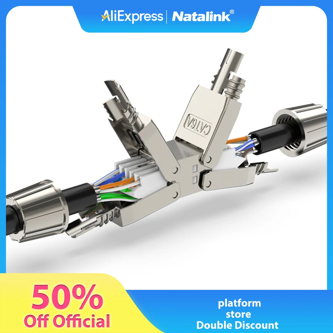 Adaptador de unión extensor de Cable Natalink Cat6A Cat7, caja de conector RJ45, conector de extensión de Cable Lan RJ45, completamente blindado sin herramientas