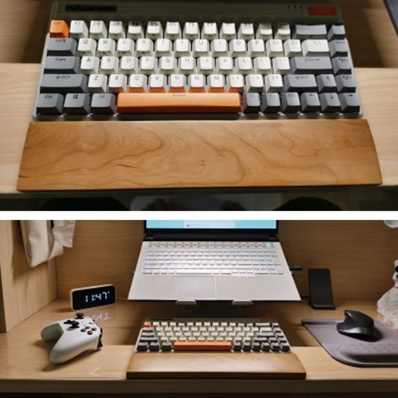 Reposamuñecas Con Teclado mecánico de madera de haya con alfombrilla antideslizante, almohadilla ergonómica para muñeca de escritorio, soporte 61 87 104 teclas - imagen 2