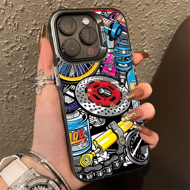 Patrón de engranaje mecánico galvanizado plata IMD funda de teléfono para iPhone 11 12 13 14 15 16 Pro Max 16E 7 8 Plus X XS XR SE2 cubierta - imagen 2