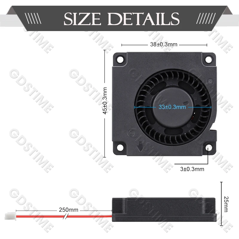 Gdstime DC 5V 12V 24V centrífuga enfriador Radial 45mm x 10mm 4510 2PIN Turbo enfriador humidificador/deshumidificador ventilador de refrigeración - imagen 5
