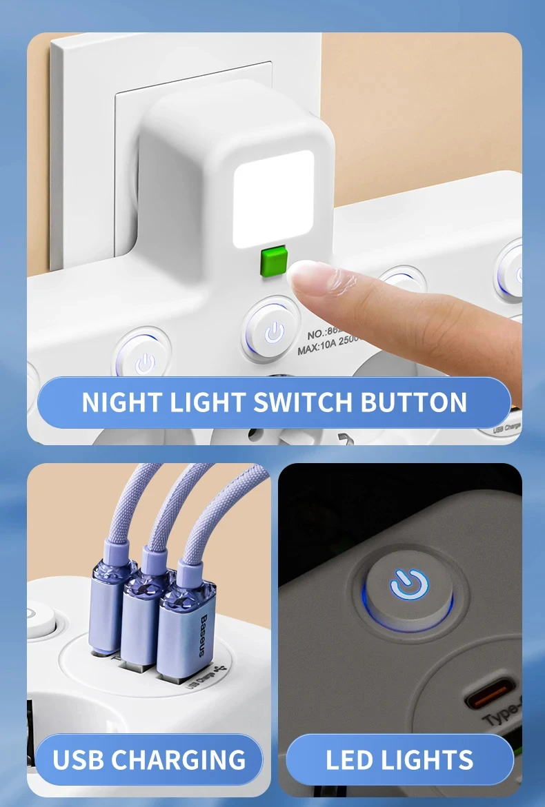 Enchufe europeo, 4 enchufes, toma de corriente sin cable de extensión con o sin it, puertos USB tipo C, dos especificaciones - imagen 4