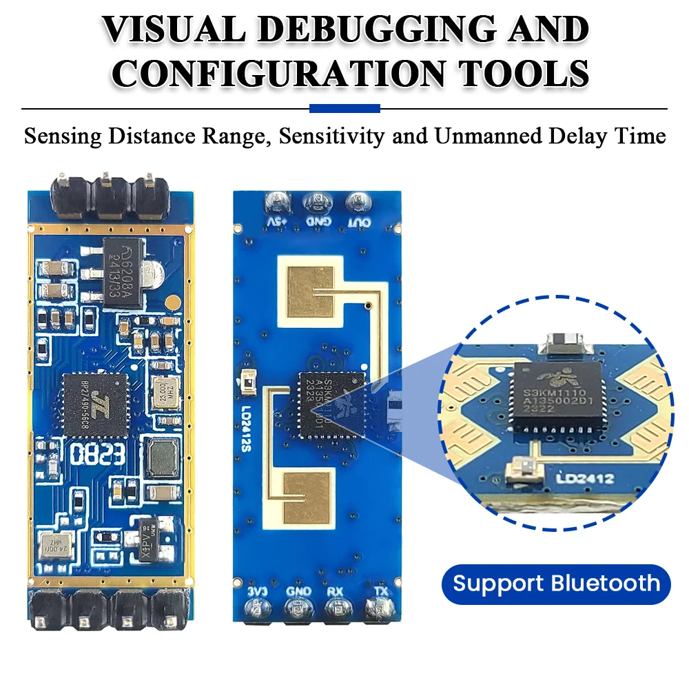 Sensor de módulo de Radar de detección de presencia humana LD2412, sensores móviles corporales sensibles a frecuencia ISM de 24GHz, salida GPIO UART de 9M, 7 pines - imagen 5