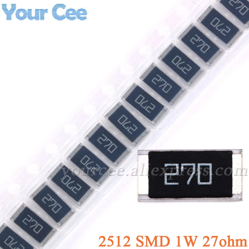 100 uds/10 Uds 27ohm 2512 resistencia de Chip SMD 27 ohm 27R 270 1W 5% resistencia de componentes pasivos