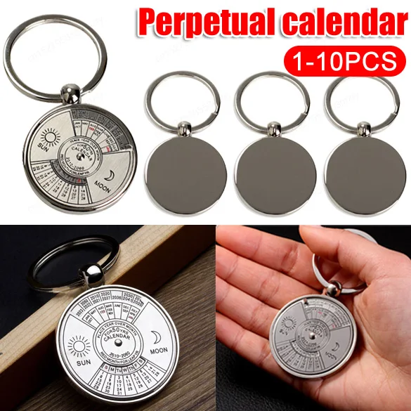 50 años calendario sol Luna tallado regalo Metal tallado llavero regalo calendario perpetuo llavero anillo