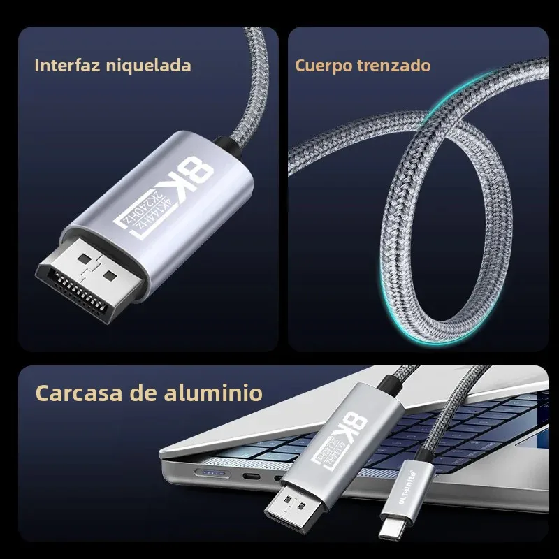 Cable USB C a DisplayPort 8K60Hz 4K 240/144Hz Thunderbolt 3/4 a Cable de puerto de visualización Compatible con MacBook Pro/Air, iPad Pro - imagen 5