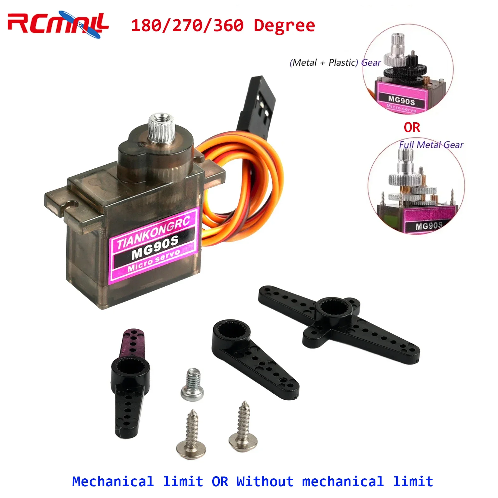 MG90S Micro Servo Metal/Plástico Gear 9g SG90 Mini Servomotor mejorado 180/270/360 grados para Arduino RC coche helicóptero Drone - imagen 2