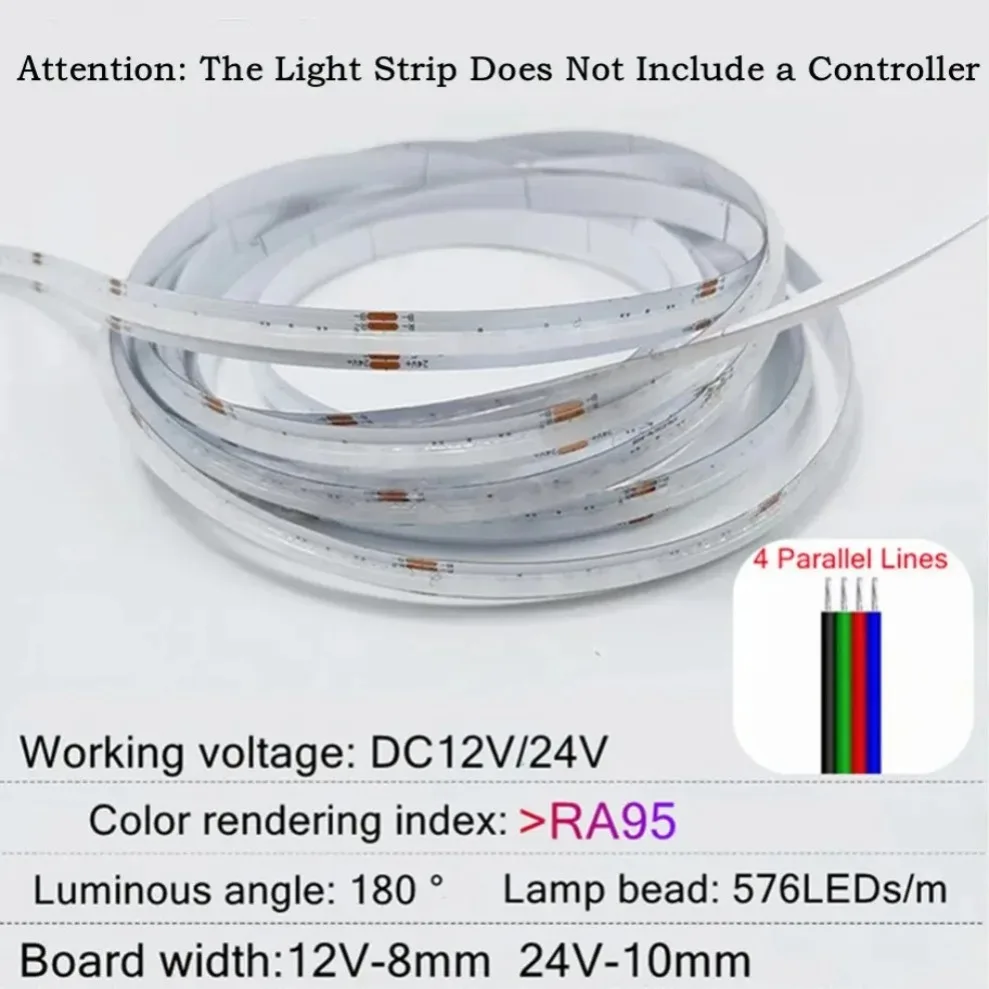 Tira de luces LED RGB de alta densidad 576LEDs/M barra de luz de cinta LED COB Flexible 8MM/10MM RA95 para decoración de sala de estar iluminación DC12V/24V - imagen 5