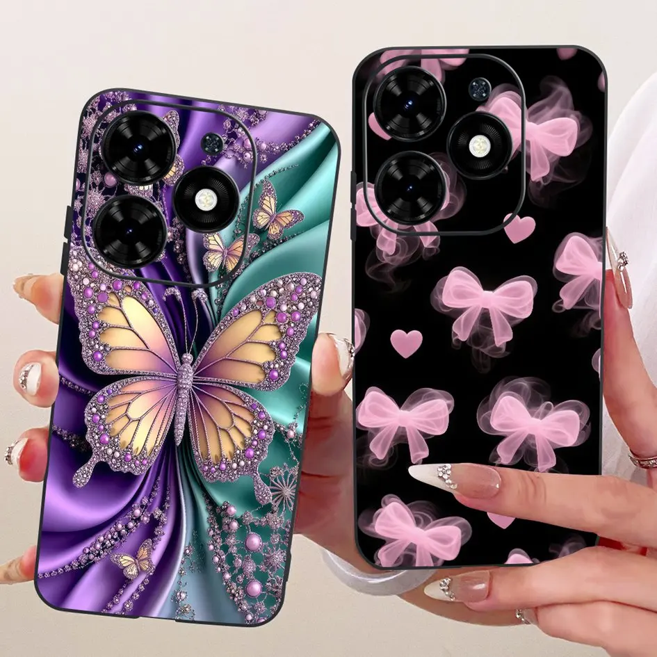 Funda para Tecno Spark 20 20C Go 2024, funda BG6 KJ5 KJ5n BG7n BG7, Fundas de silicona negra suave con flores a la moda para parachoques Tecno Pop 8 - imagen 5