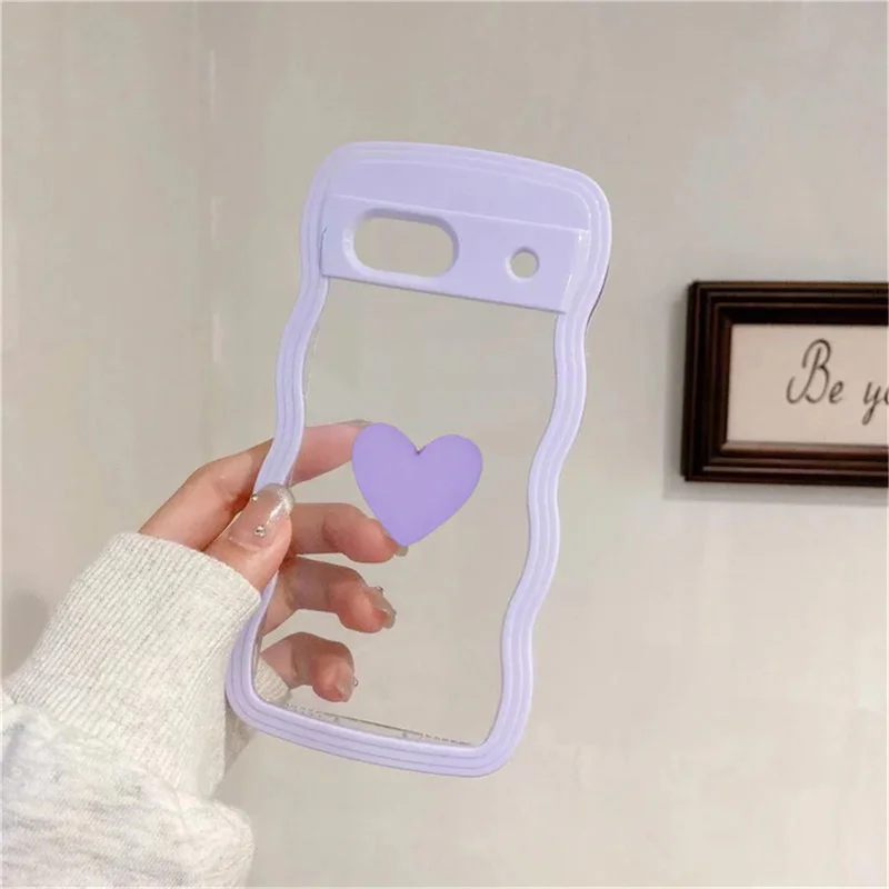 Funda de teléfono transparente para Google Pixel 8A 7A, carcasa trasera dura a prueba de golpes, bonita, 3D, corazón de amor, rizado, ondulado, parachoques, Color caramelo, 2 en 1 - imagen 2