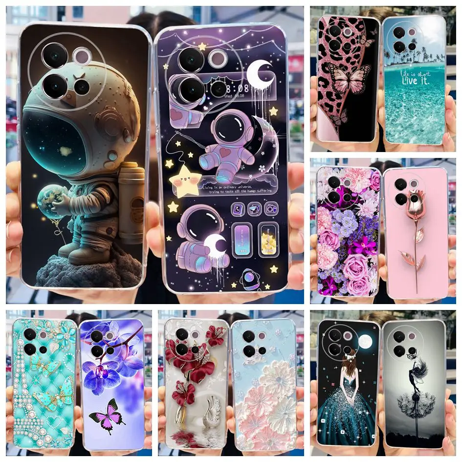 Para Vivo V40 Lite funda 2024 lindo astronauta a prueba de golpes Capa silicona suave TPU funda de teléfono para Vivo V40 Lite 5G parachoques transparente