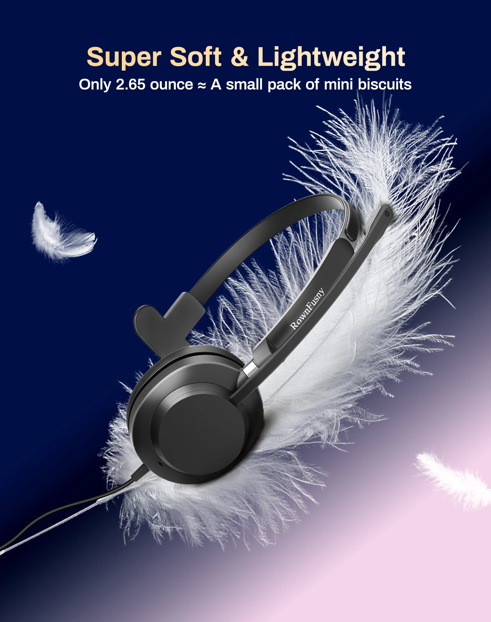 RownFusny R01S Auriculares USB con micrófono para PC portátil Reducción de ruido Auriculares con cable Control de volumen en línea Botón de respuesta de llamadas - imagen 3