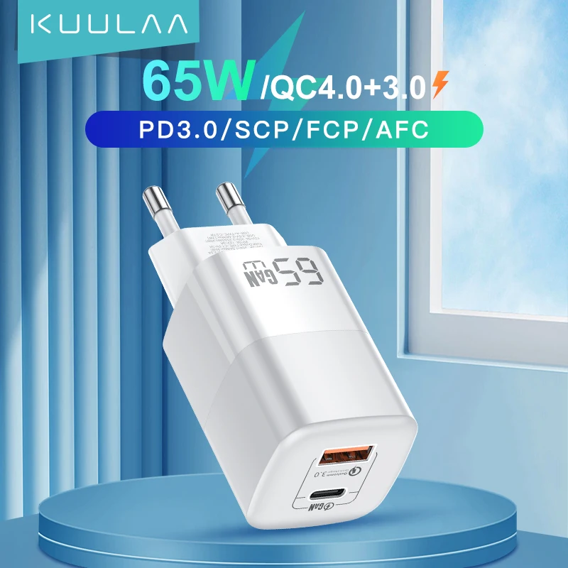 KUULAA Cargador Rápido GaN Teléfono Portátil Dispositivo Carga Rápida USB PD 4.0 3.0 Tipo C Cargador iPhone 14 13 12 Pro Max 65W - Vista principal del producto
