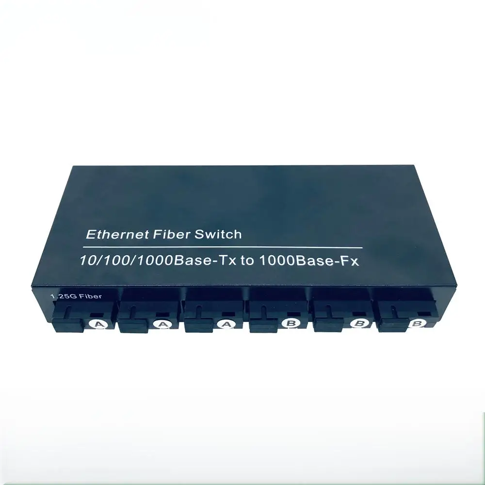 Xicom-conmutador de medios ópticos Gigabit SC monomodo 6 * fibra 2 * RJ45 convertidor de medios de interruptor de fibra Ethernet 100/1000M con fuente de alimentación