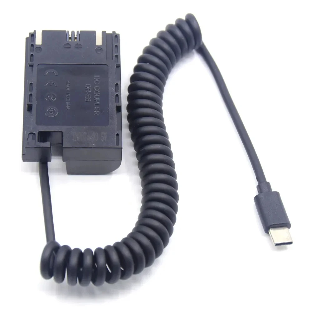 USB C a LP E6 batería simulada Cable de resorte decodificación completa DR-E6 acoplador CC apto para cámara Canon EOS 5DII 5DS 60Da 6D 7D R6 80D 90D - imagen 5
