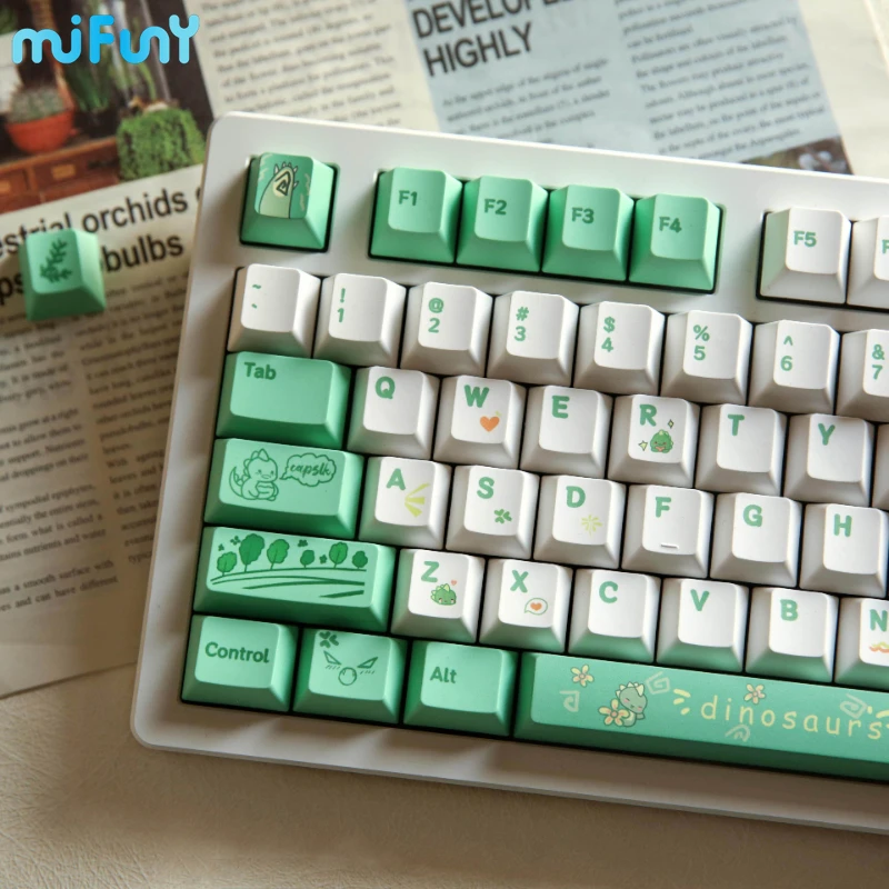 MiFuny-Juego de teclas PBT Dye-sublimación, tapa de teclado de pequeño dinosaurio de Anime, tapa de tecla de perfil de cereza para teclado mecánico - imagen 2