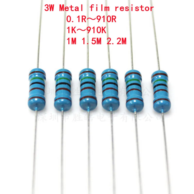 10 piezas 3W resistencia de película metálica 3W 1% 0.1R - 2,2 M 2,2 120 150 220 270 330 390 1K 2,2K 4,7K 10K 15K 100K 470K 1M Ohms buena calidad
