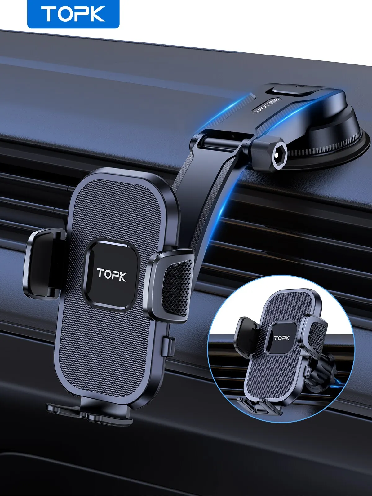 TOPK Soporte para coche por gravedad iPhone, Xiaomi, Samsung