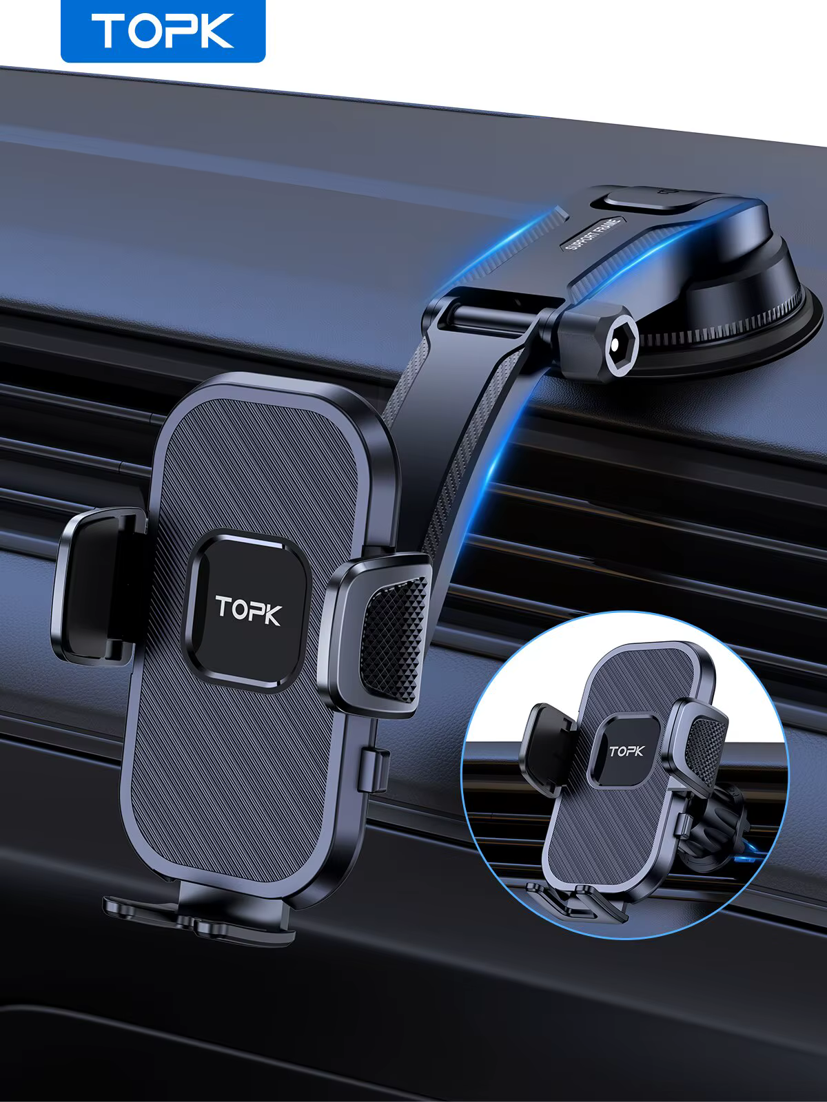 TOPK Soporte para coche por gravedad iPhone, Xiaomi, Samsung
