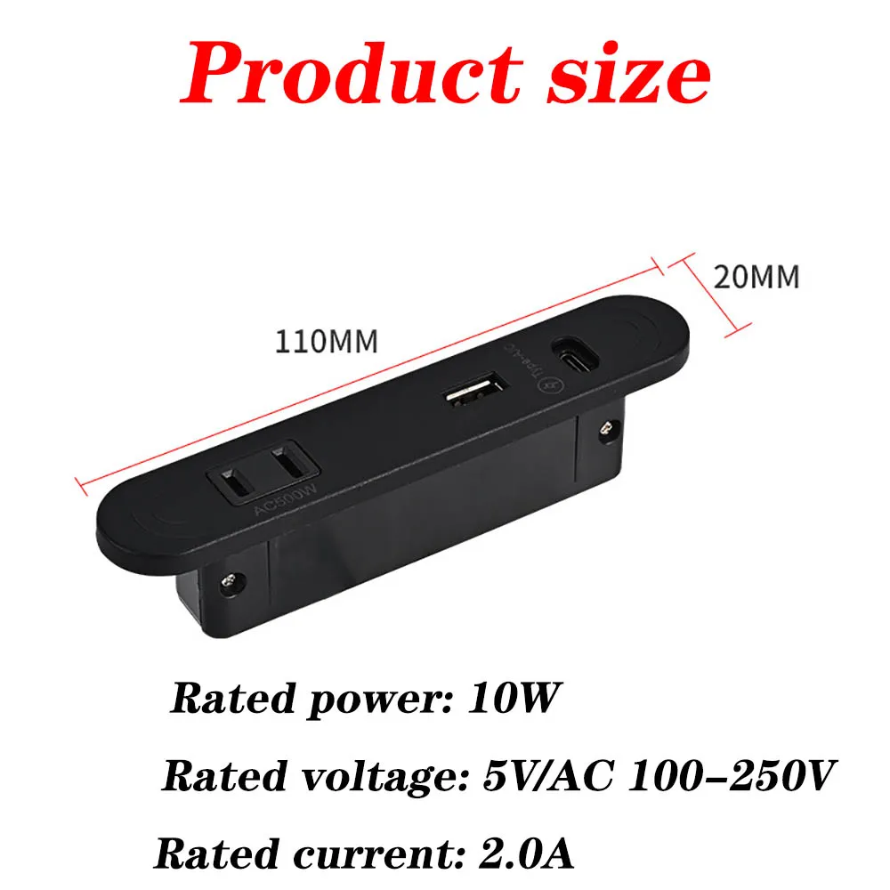 Enchufes de corriente ocultos para mesa, 1 salida USB, 1 USB, 1 tipo c, alimentación integrada, mesita de noche, fila de escritorio de oficina, 5A, 110V, 220V, enchufe negro - imagen 5