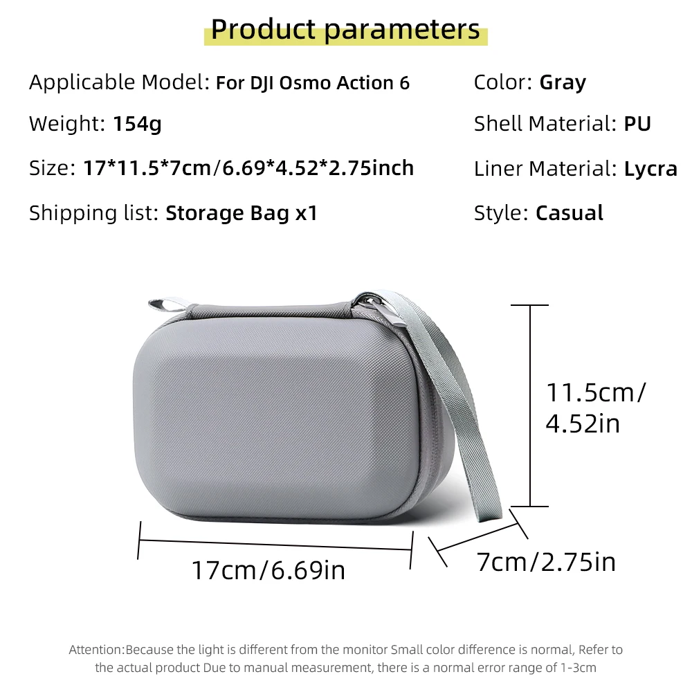 PU superficial impermeable para DJI Osmo Action 6 Estuche de transporte, bolsa portátil de viaje Compatible con accesorios DJI Osmo Action 6