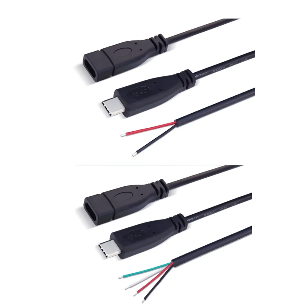 1 Uds. Conector USB Micro tipo C de 2 cables y 4 cables, conector macho de cabeza recta/codo de 4 pines/2 pines, cable de extensión macho tipo c para bricolaje - imagen 2