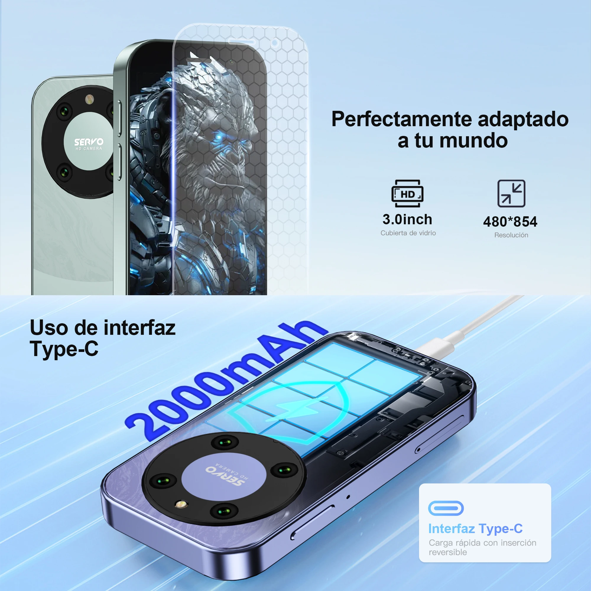 SERVO KING9000 Mini Smartphone 4G LTE sistema Android Play store WhatsAPP desbloqueo facial 2GB + 16GB WiFi 3,0 "teléfonos móviles inteligentes de bolsillo - imagen 4