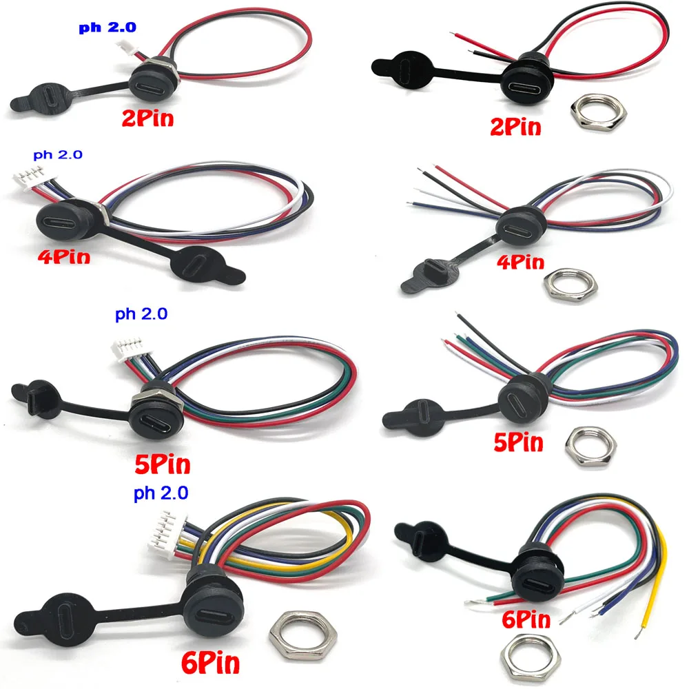 Conector USB tipo C de 2/6 pines, resistente al agua, tipo C con hebilla de tarjeta, hembra, 3A, puerto de carga rápida de alta corriente, enchufe de cargador de USB-C - imagen 2