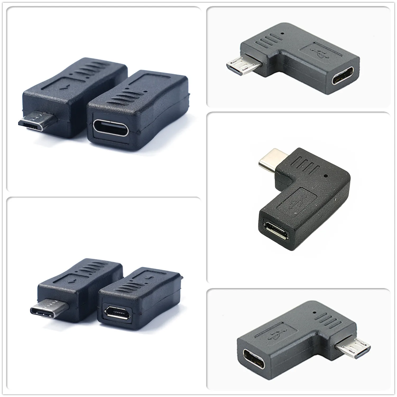 Adaptador de ángulo recto tipo C a Micro USB USB C a adaptador USB conector macho a hembra 90 grados M/F
