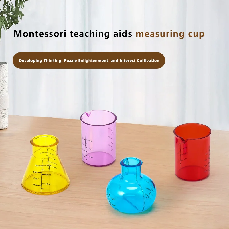 1 Juego de Mini tazas medidoras educativas, ayuda para enseñanza de plástico, experimento científico sensorial DIY, 4 tazas medidoras de colores