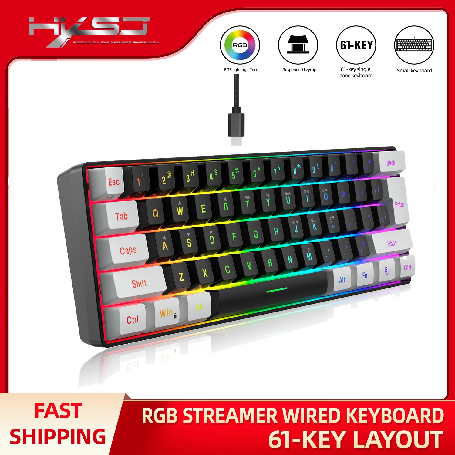 Mini teclado para juegos de 61 teclas con teclas de membrana, retroiluminación RGB, diseño compacto e impermeable, Ideal para escribir, viajar, ordenador - imagen 2