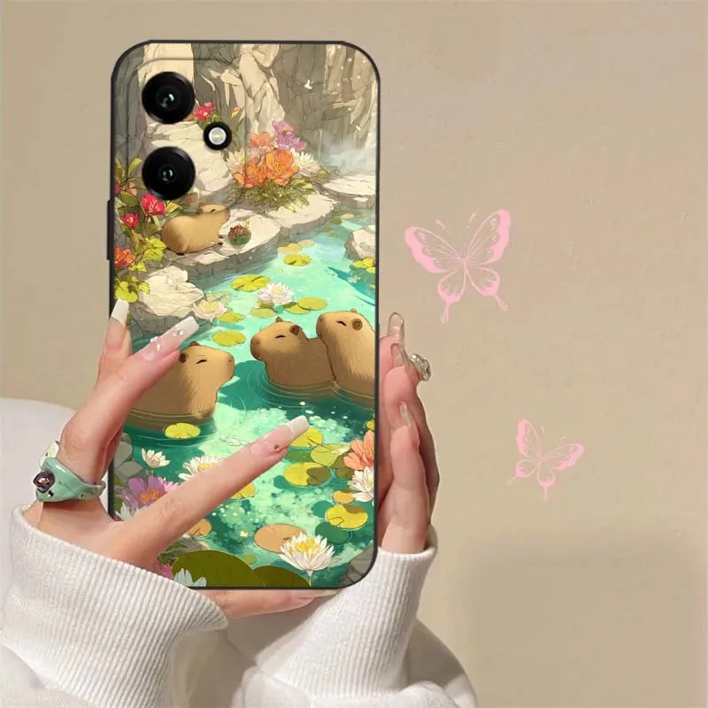 Funda con patrón de dibujos animados de capibara para Honor Play 5T 50 4T 40 4 3 30 20 Magic 7 6 5 Lite Pro Plus Youth 5G funda de teléfono negra - imagen 5