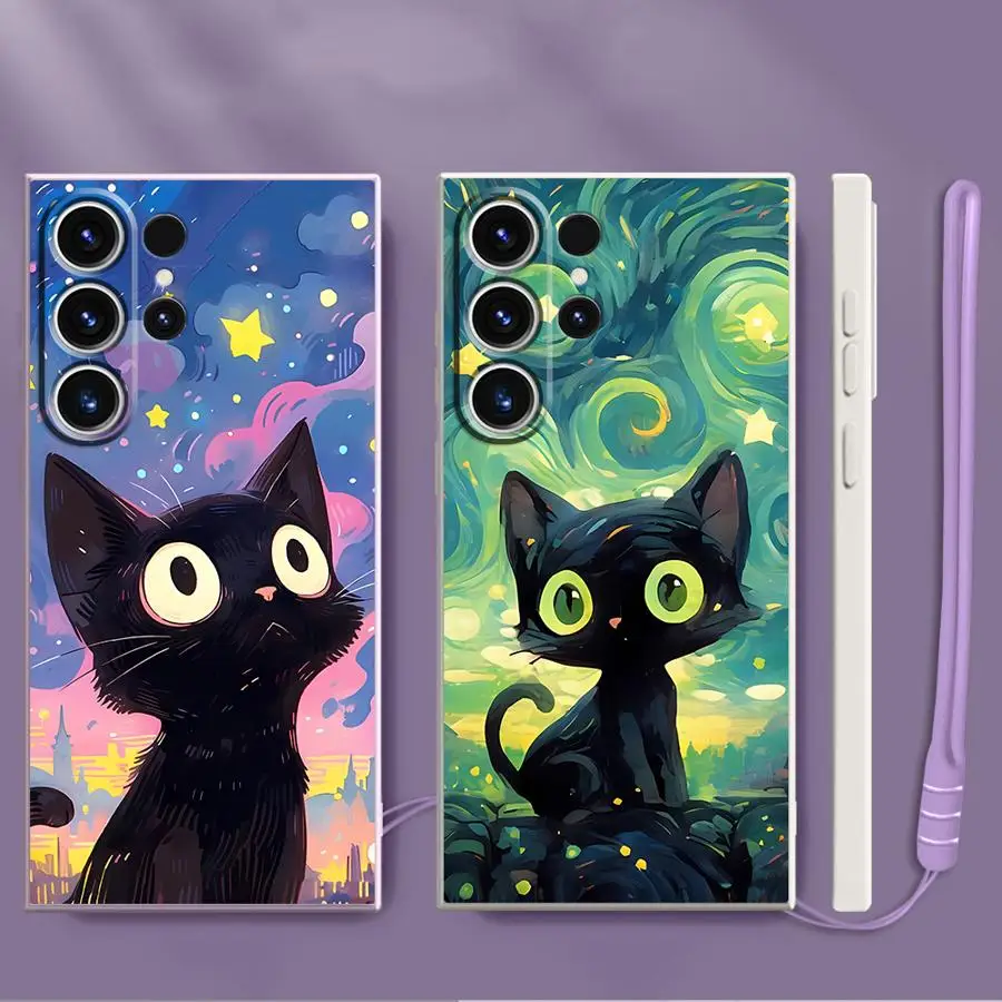 Funda de teléfono suave para Samsung Galaxy S21 Plus S25 Edge S20 S23 Note 20 10 Ultra S24 FE S22 Ultra Van Gogh Art Cat
