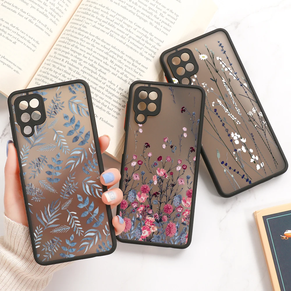 Funda mate de flores para Samsung A54 5G A34 A53 A33 A32 A55 A35 A14 A13 A05s A23 A22 A21s A52 A51 A50 A73 A72 A71 A70 Fundas