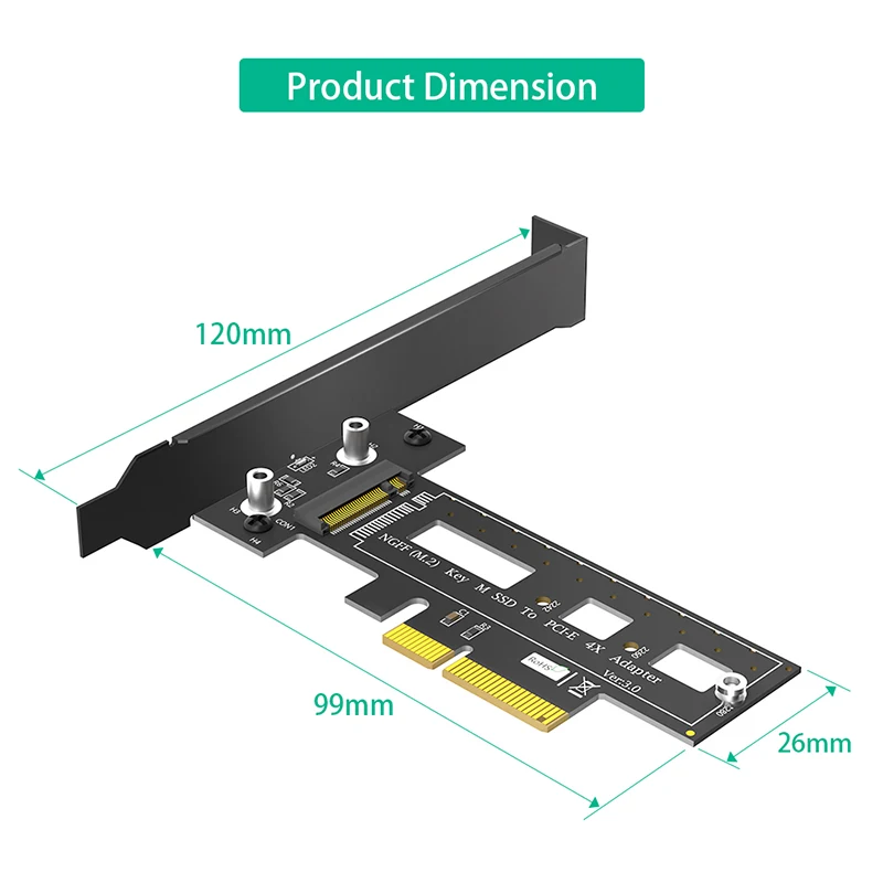 Tarjeta de expansión de llave PCI Express 3,0 X4 a M.2 NVME M compatible con 2242 2260 2280 M2 NVME SSD Riser con adaptador PCIE NVME de soporte bajo - imagen 2