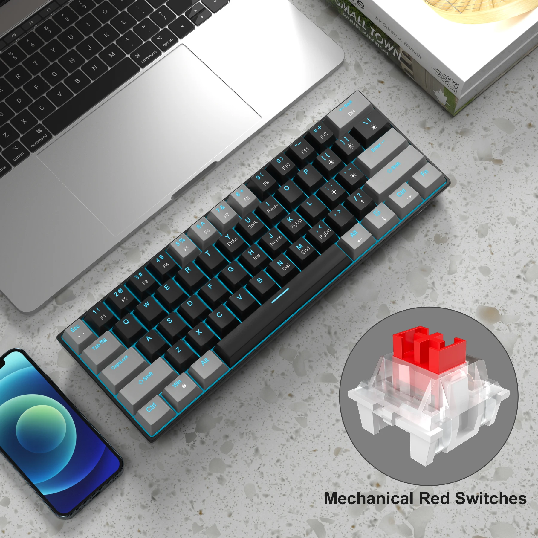 MageGee MK-Star61 60% Teclado mecánico para jugar 61 teclas azul marino retroiluminado pequeño compacto portátil 60 por ciento teclado para juegos Gamer - imagen 3