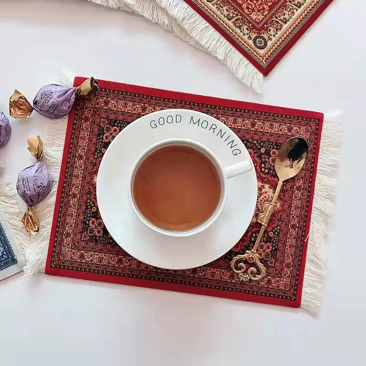 Mini alfombra tejida persa, alfombrilla para ratón, alfombra con patrón, alfombrilla para ratón con flecos, estilo Retro, decoración de mesa para el hogar y la Oficina, artesanía - imagen 5