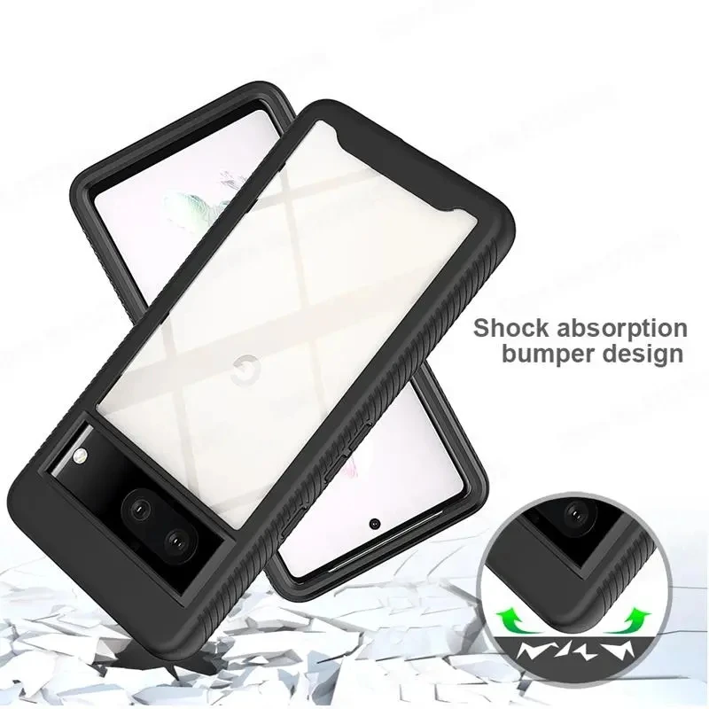 Funda transparente de protección de doble cara 360 para Google Pixel 7 Pro Pixel 7A Pixel 6A Color caramelo TPU cubierta transparente de parachoques - imagen 5